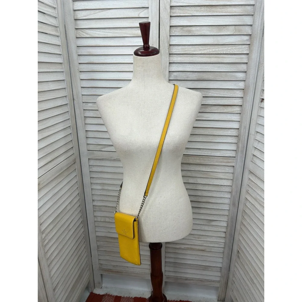 Kate Spade Phone Crossbody Mini Mustard Yellow Pebbled Leather Club Beach XS Bag